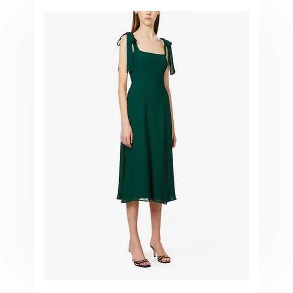 Reformation Green Emerald Twilight Square-Neck Crepe Midi Dress 6 - Picture 3 of 11